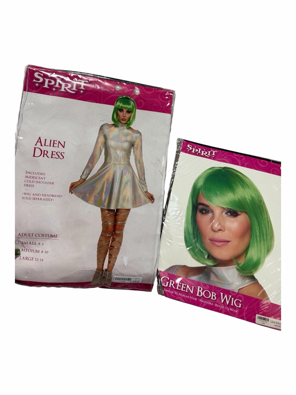 Spirit Metallic Alien Dress Neon Green Bob Wig Adult Size Large Wig Never Used